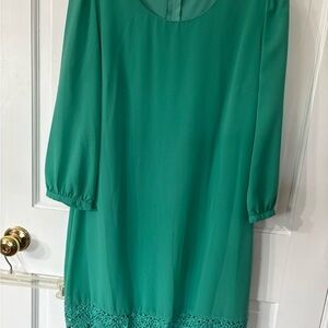 Sequin Hearts Emerald Green Long Sleeve Lace-Hem Dress